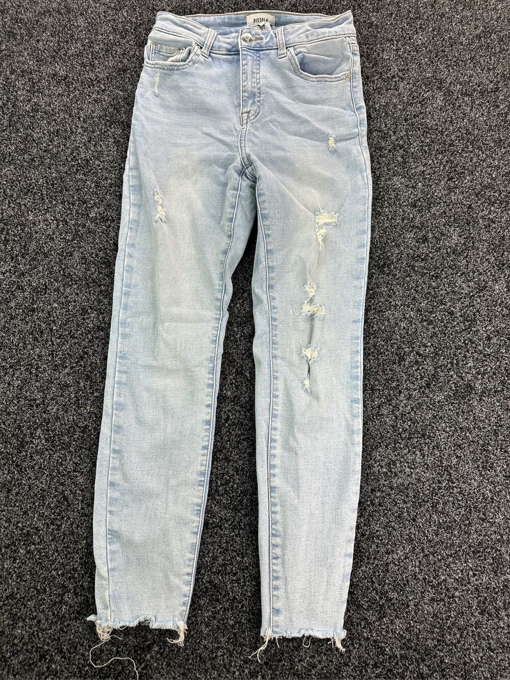 Pistola Womens Distressed Skinny Jeans Light Wash Raw Hem Ankle Denim Size 27